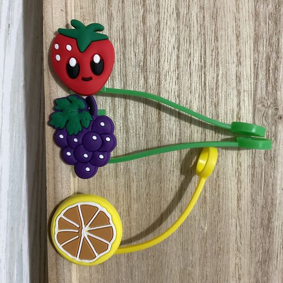 3pcs Straw Dust Cap Silicone Plug  Cover Topper Fruit Theme - Picture 2 of 2
